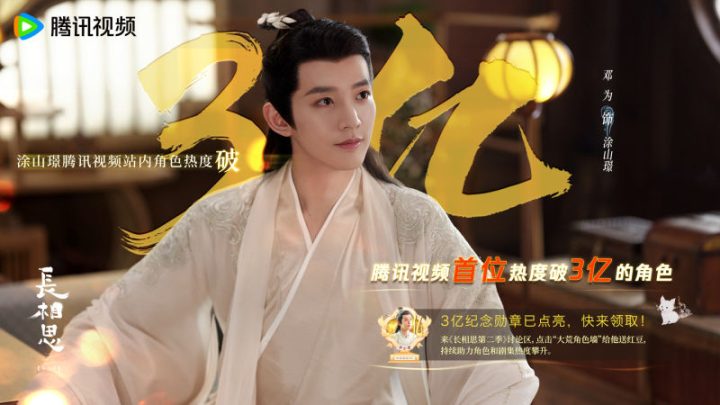 邓伟在《长相思》中的演出使涂山璟成为腾讯视频史上首位热度破3亿的角色 -1
